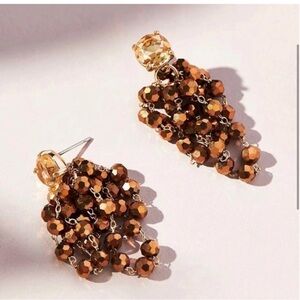 ANTHROPOLOGIE Waterfall Beaded Earrings Bronze Taupe